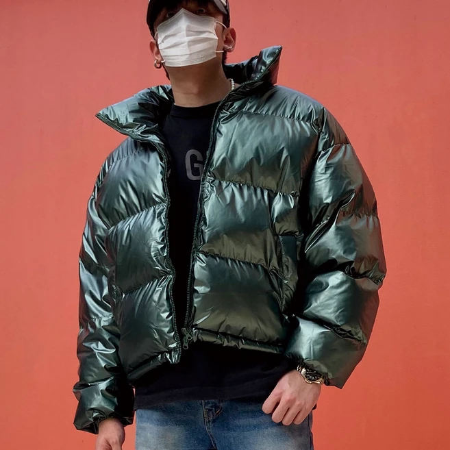 그라벨로 글로시 y2k 푸퍼 웰론 커플 투웨이 숏 유광 패딩 2SIZE 4COLOR, 그린, 1개
