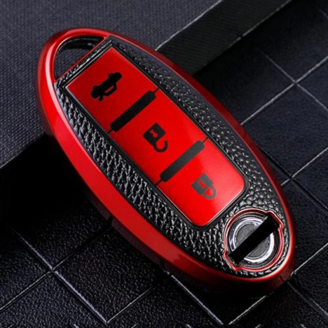 가죽 TPU 자동차 키 케이스 닛산 쥬크 X-trial Qashqai Micra Leaf Note Murano Lafesta 스마트 리모컨 보호대 커버, 없음, 4) B Style Red
