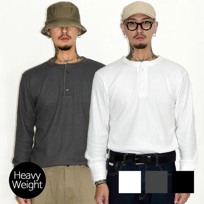 에센셜웨어하우스 헤비웨이트 280g 남자 헨리넥 긴팔티 셔츠 3 color
