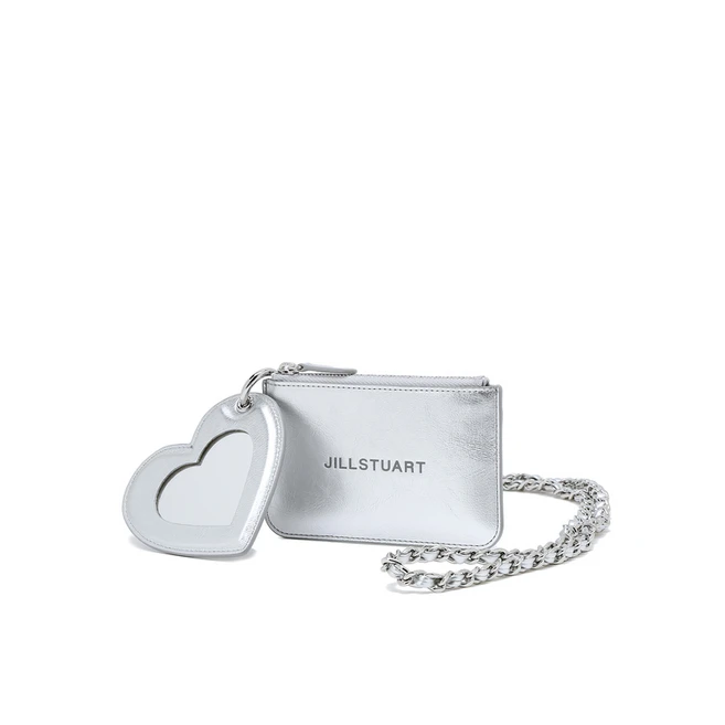 [페이퍼][체인탈부착][거울포함] 실버 로고 포인트 가죽 카드 지갑 JAWA4E353SV