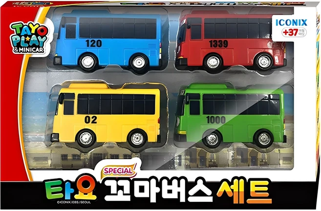 타요 스페셜 꼬마버스 작동완구 4종 세트, 혼합색상, 1세트