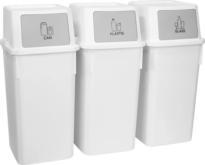 분리수거함 60L 3p + 라벨스티커 세트, 화이트