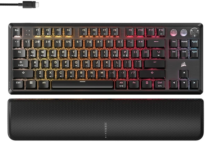 커세어 K70 PRO TKL MGX 마그네틱축 래피드트리거 8,000Hz 하이퍼폴링 게이밍 키보드, 0.1mm 키 작동 지점 조절, 블랙