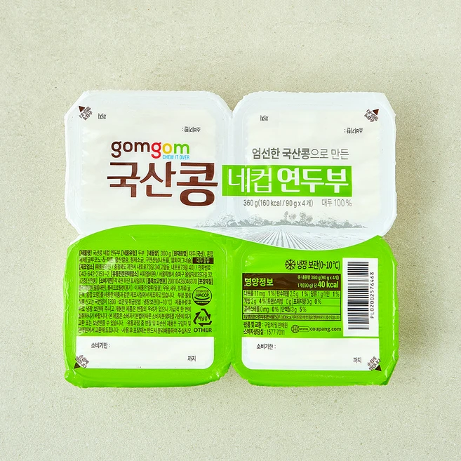 곰곰 국산콩 네컵 연두부, 90g, 4개