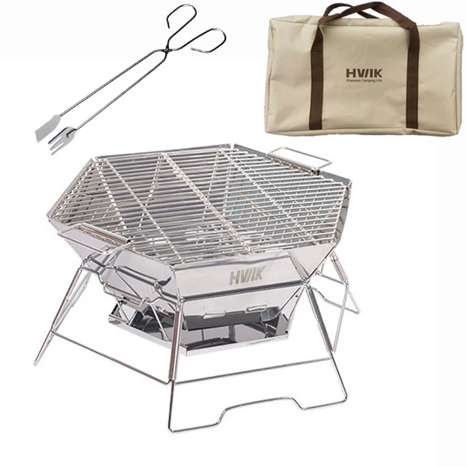 휘케이 육각 캠핑 화로대 바베큐 그릴 + 가방 + 집게, 1세트
