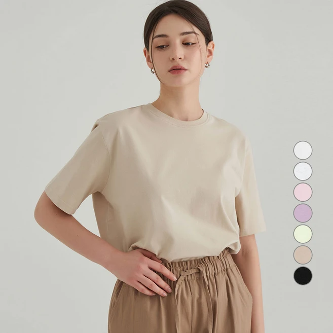 ELLE PARIS 베이직 라운드넥 순면 반팔 티셔츠