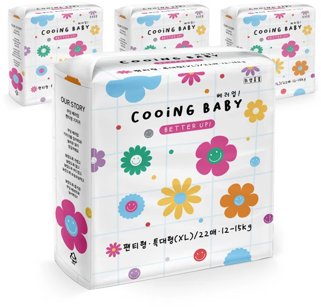 Cooing  베러업 팬티형 기저귀, 특대형(XL), 88개입 (22개입 X 4팩)