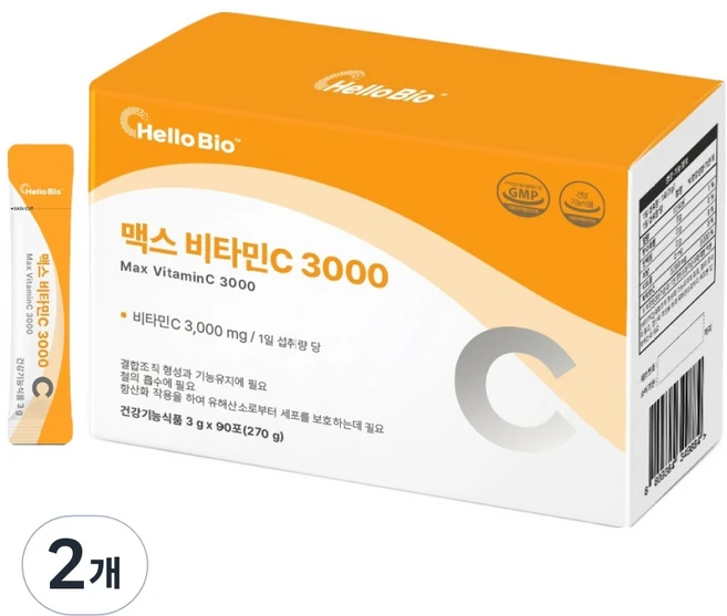 헬로바이오 맥스 비타민C 3000 90p, 270g, 2개