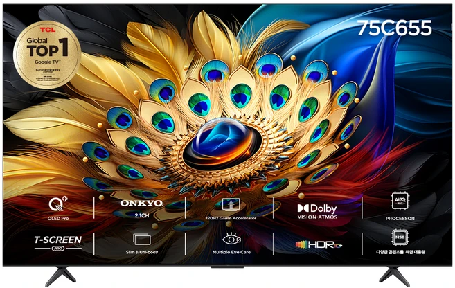TCL 4K UHD QLED 스마트TV, 191cm(75인치), 75C655, 스탠드형, 방문설치