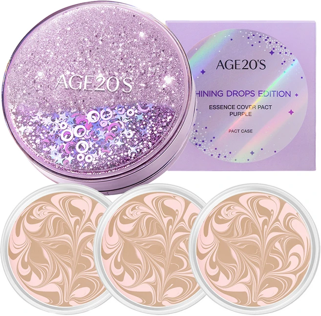 에이지투웨니스 샤이닝 드롭 에디션 뉴오리지널 에센스 커버 팩트 케이스 + 리필 12.5g x 3p, 21호 핑크라떼, 1개