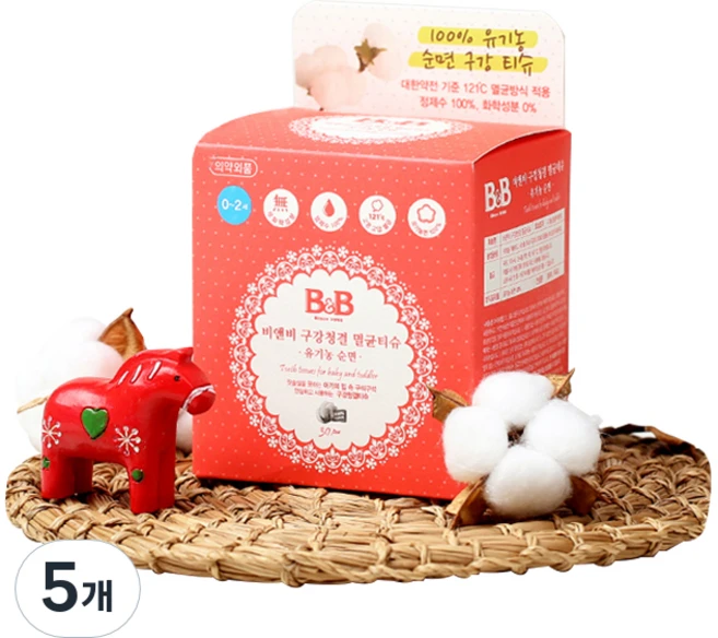 비앤비 유아 구강청결 멸균티슈 30매, 60g, 5개