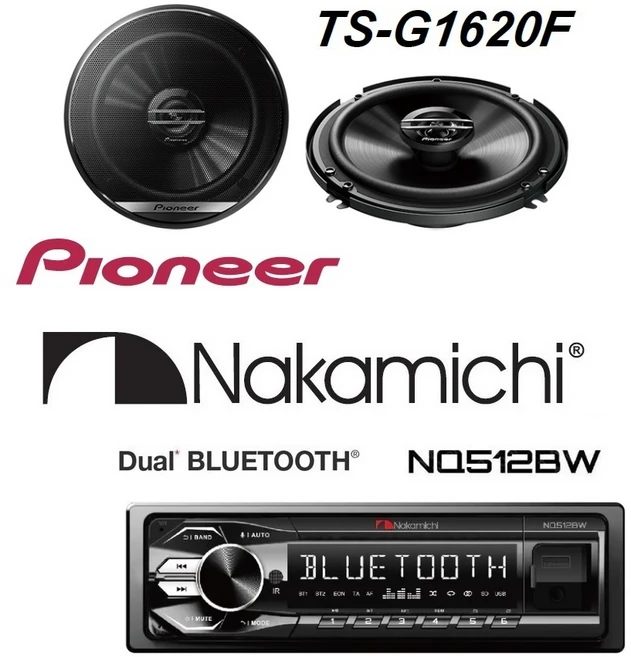 나카미치 NQ512BW 1딘 메카리스 듀얼블루투스 카오디오 + 파이오니아 TS-G1620F 6.5인치 스피커 셋트 증정, 222