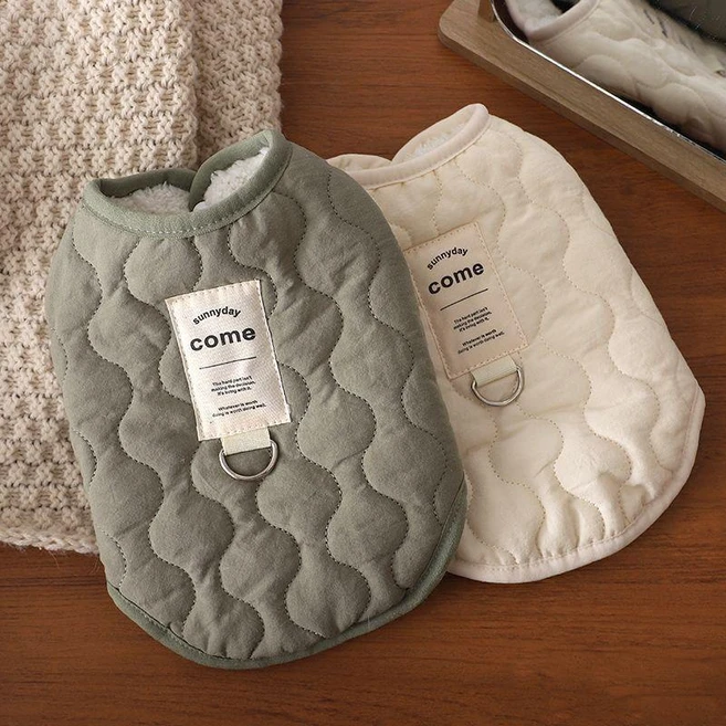 멍케어 강아지 겨울옷 누빔 패딩 조끼 겨울 하네스, 크림, 1개