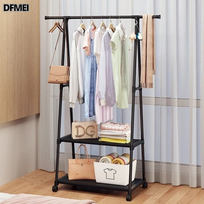 ANYOU 이동식행거 대용량 수납공간 튼튼한 시스템철제이동식행거 스탠드옷걸이, 블랙