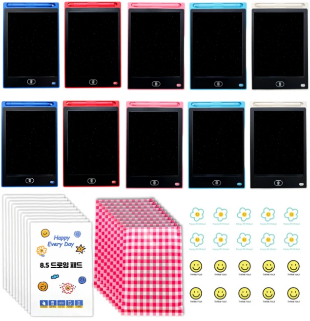 [미포리댁] 어린이집 생일 답례품 선물 유치원 구디백 유아 LCD 드로잉패드 장난감, 10개, 드로잉패드+체크페이퍼백
