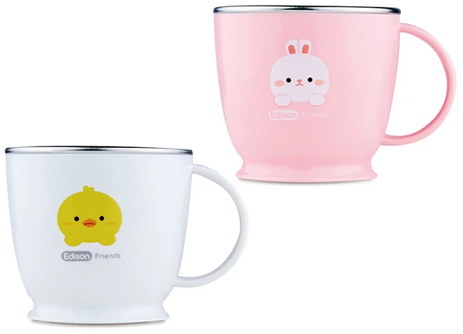에디슨 아동용 프렌즈 논슬립 스텐 한손컵 2종 세트, 오리 + 흰토끼, 1세트, 240ml