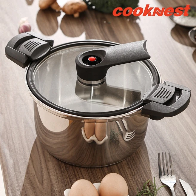 CookNest IH 스테인레스 양수 압력밥솥 인덕션 스텐 저압냄비 진공냄비, 1개, 본색, 20cm