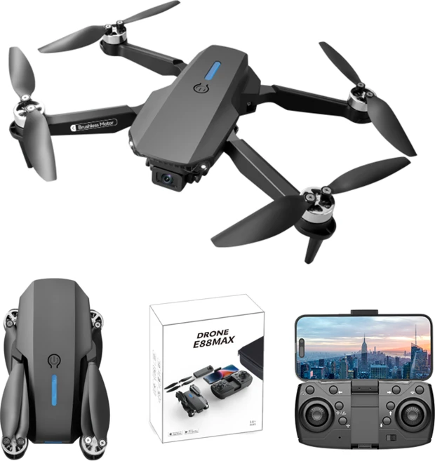 HHSSL E88 MAX 고성능 초보용 드론 / 비행시간 30분 / 브러시리스 모터 / 듀얼 카메라 / 한글 설명서, 블랙 드론 세트, 1개