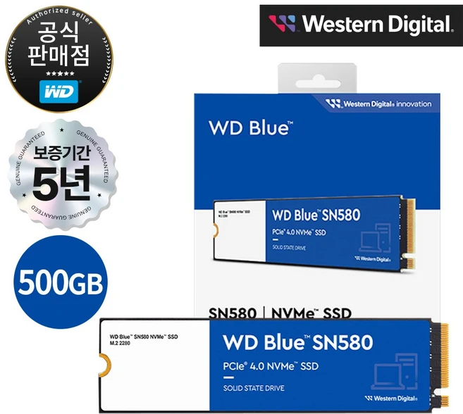 [공식판매점] WD BLUE SN580 M.2 NVMe SSD, 500GB