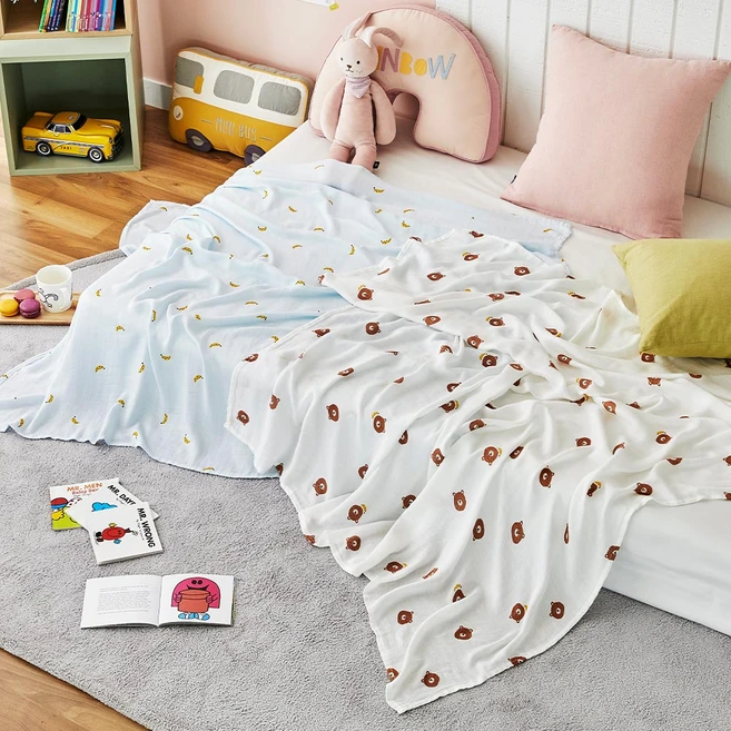 모던하우스 보들보들 뱀부 거즈블랑켓 이불 2P 세트, 베어바나나 아이보리민트