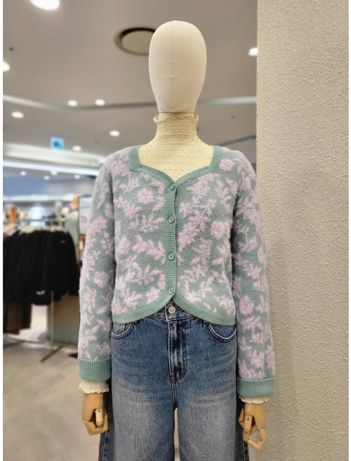 써스데이아일랜드 플라워자카드 하트넥가디건 T238MCD235W