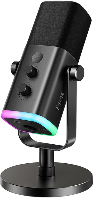 FIFINE 피파인 AM8 XLR/USB 다이나믹 마이크 팟캐스트 녹음 PC 컴퓨터 게임 스트리밍 마이크 RGB 조명 음소거 버튼 헤드폰 잭 데스크탑 스탠드, 검정
