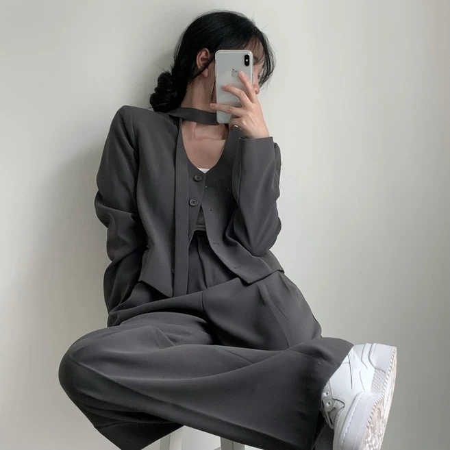 시크힐즈 벨라 스카프 브이넥 정장 자켓 + 바지 세트 12258