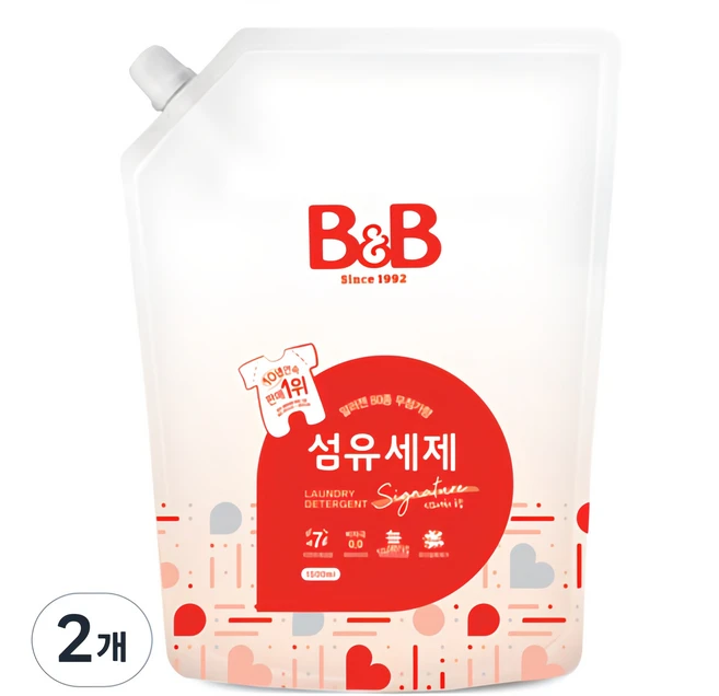 비앤비 비자극 유아 섬유 세제 시그니처 알러젠프리향 캡리필형, 1.5L, 2개