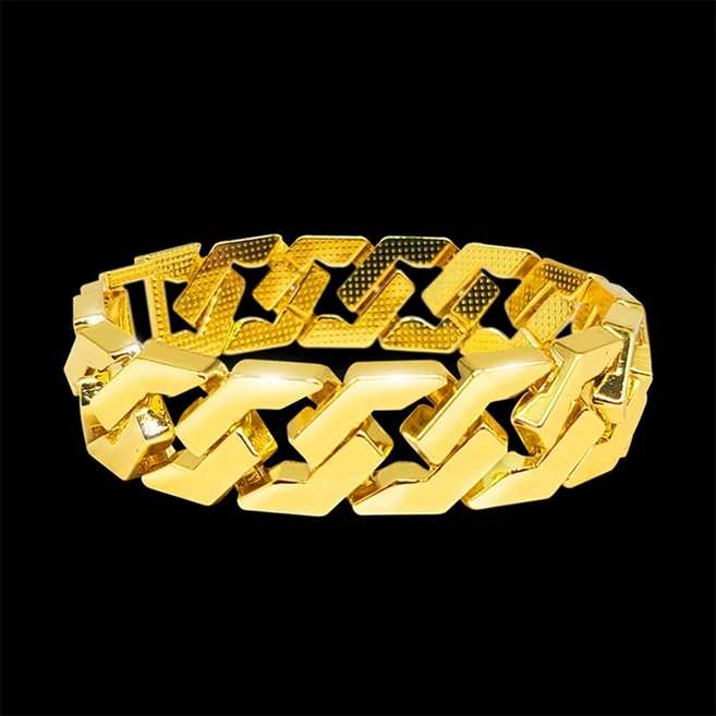 18k압축도금 남성 남자 팔찌 2cm 넓이 유광디자인세공 헤비육각체인