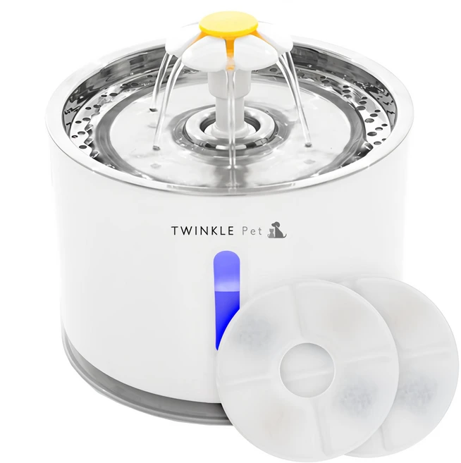 트윙클펫 고양이 스테인리스 정수기 2.4L + 리필 필터 2p 세트, TP0301, 혼합색상, 1개