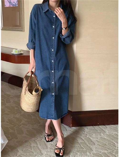 오르네트 여성 데님 셔츠 롱원피스