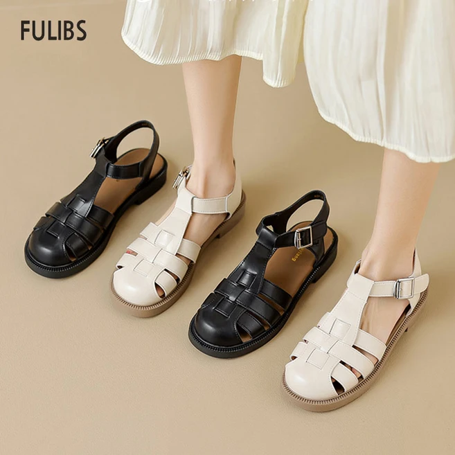FULIBS 소가죽 짜임 피셔맨샌들 로마샌들 여성빅사이즈샌들265-220