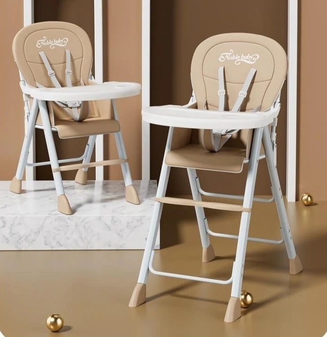 아기 식당 의자 접이식 아기식탁의자 휴대용 하이체어 다기능 홈 가정용 업소용, 카키브라운+쿠션