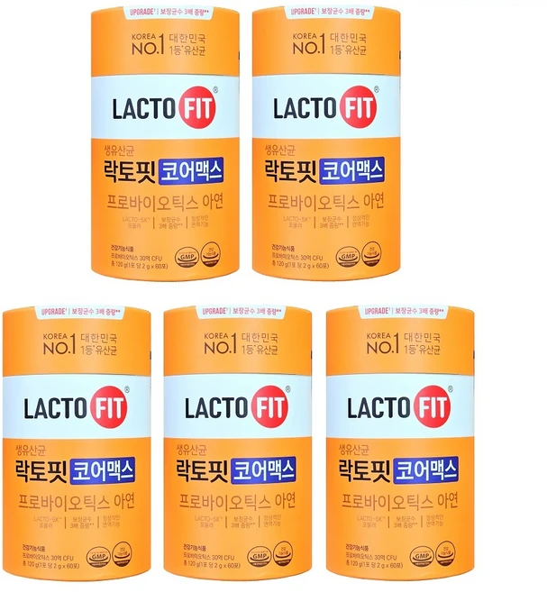 식약처 인증 락토핏 생유산균 코어맥스 종근당 건강 프로바이오틱스 아연, 120g, 5개