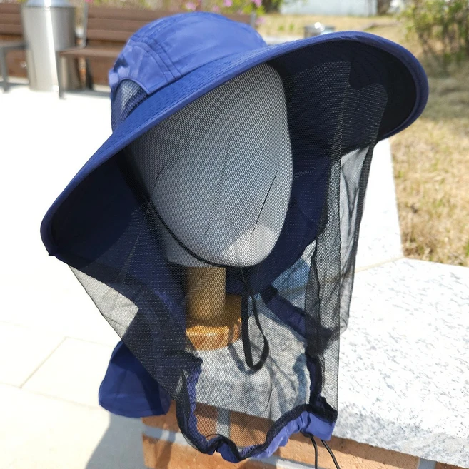 모자 벌초 낚시 양봉모자 양봉 방충 벌망 모기 해충 농사모자, 네이비