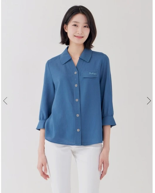 [지센창원]여성 린넨라이크 Y넥카라 블라우스 2색 LFWSP307