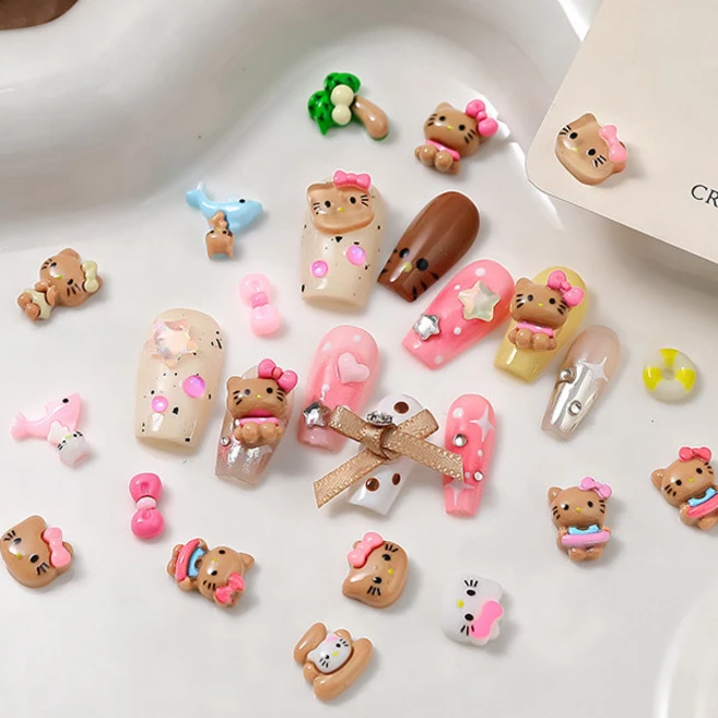 네일룸 귀여운 케릭터네일파츠 24개입 키티네일파츠, 1개, 핑크 태닝