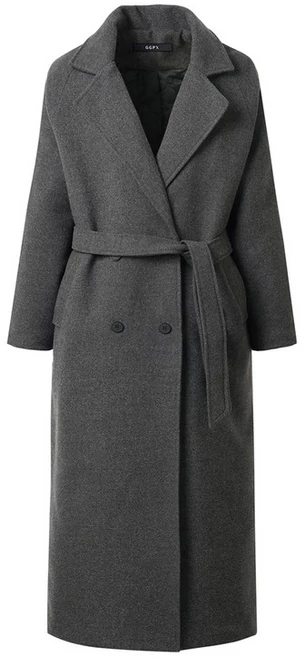 GGPX 더블 카라 벨티드 누빔 롱 코트 GODJH014D