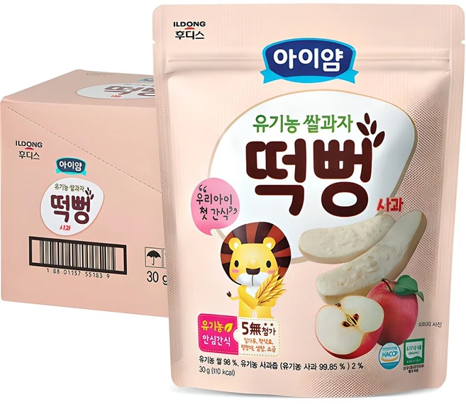 일동후디스 아이얌 유기농 쌀과자 사과떡뻥 30g, 사과맛, 6개