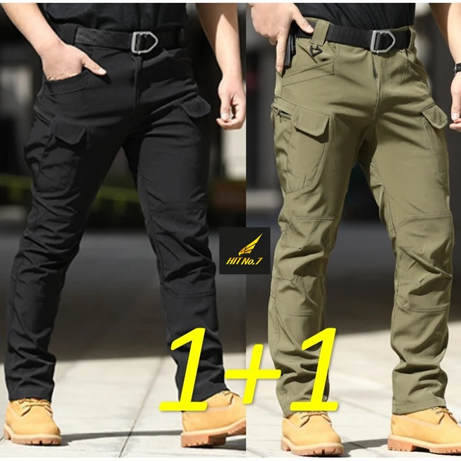 ( 1+1 2벌세트) HIT No.7 HIT No.7 SWAT전술 카고팬츠 오토바이바지 전술복 바지 작업복 캠핑 미해병대 전투복 KGP24IX7, 블랙+카키