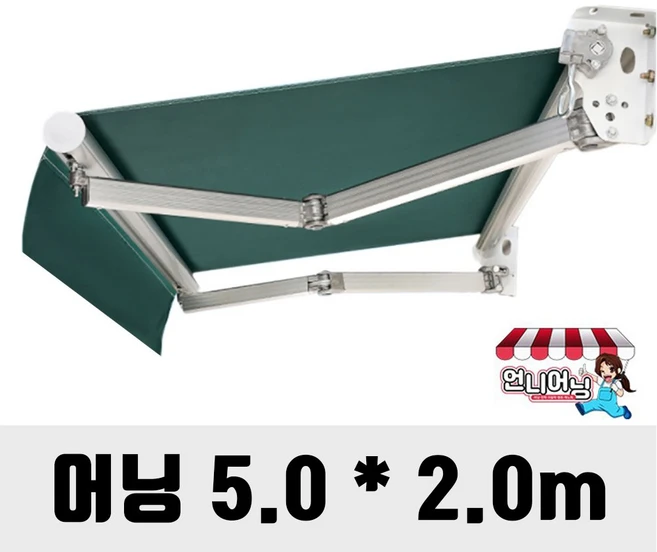 언니어닝 어닝 자가설치용 방수 천막 가게 옥상 햇빛가리개 접이식 캐노피 차량용 수동 고정 자동 DIY, 5m x 2m, 그린