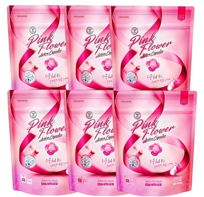탑스텝 핑크플라워 캡슐 세탁 세제 33입 캡슐세제, 33개입, 6개