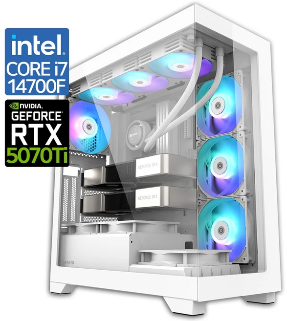 RTX5070Ti 인텔i7-14700F 조립PC ARGB 연동 화이트 게이밍 컴퓨터, RTX5070Ti + Intel i7-14700F, Free DOS, 1TB, 32GB