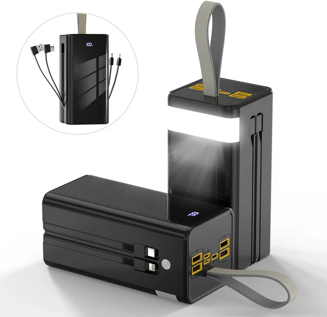 WOWWAY 50000mAh 22.5W PD+QC3.0 초고속충전 보조배터리, 일체형 케이블 내장, 7기기 동시 충전, 블랙