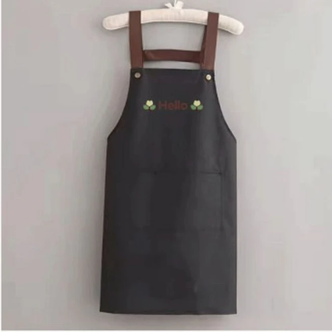심플 귀여운 헬로 방수 앞치마, 블랙, 1개