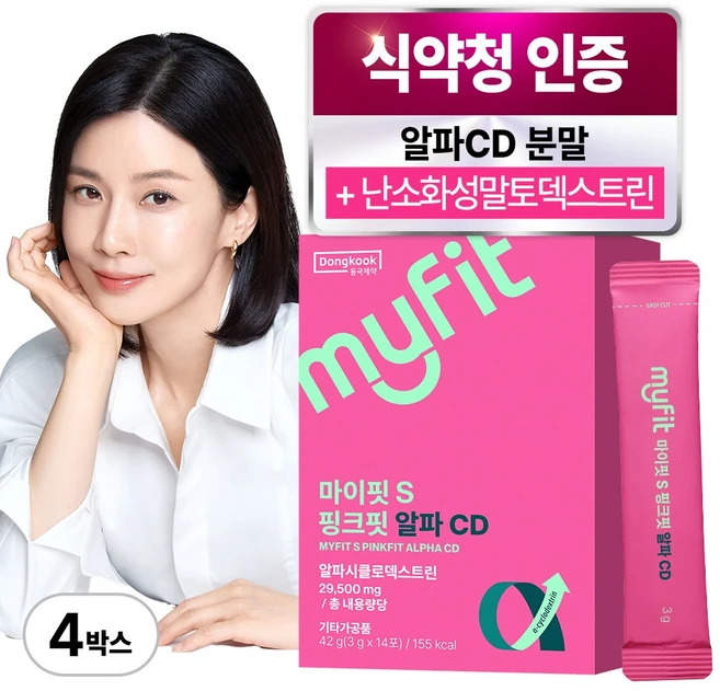 동국제약 마이핏 이보영 알파CD 분말 식약청인증 핑크핏 알파시클로덱스트린 알파시디, 4개, 42g