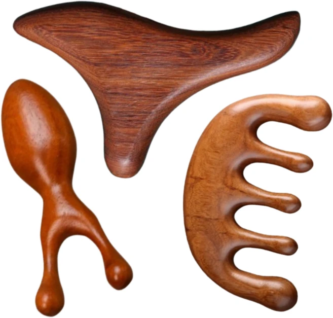 유엔즈 나무 괄사 바디 페이스 두피 마사지기 3종세트, A, 1개