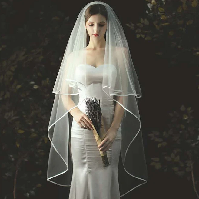 퀸스드레스 셀프웨딩 3M 2겹롱베일 레이스 면사포 미니 롱베일 브라이덜샤워