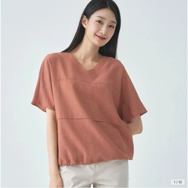 지센 /파격할인 여성 V넥 솔리드 반팔블라우스 색상2종