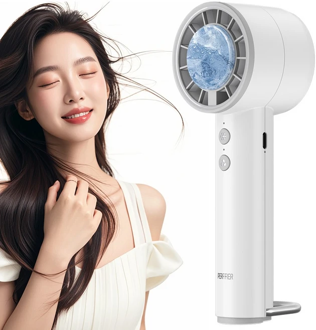 PERFFIER 퍼피어 휴대용 급속 냉각 선풍기 무선 저소음 에어컨 손선풍기, T40i, 화이트